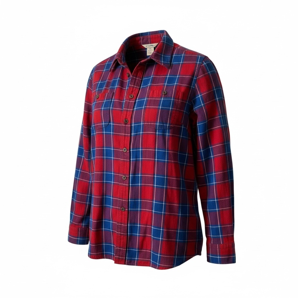 Duluth Trading Co Women’s Red and Blue Button Down Plaid Flannel Shirt